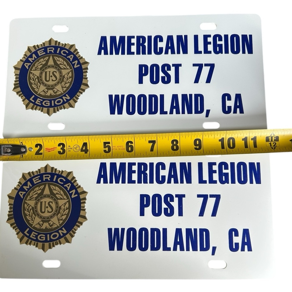 🇺🇸 American Legion Post 77 Woodland CA – Plastic License Plate Covers (Set of 2)